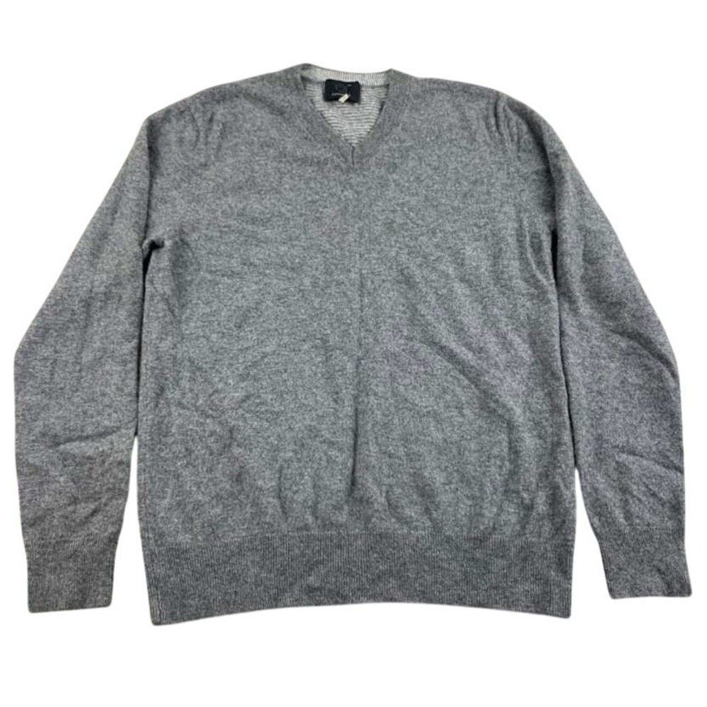 Qi New‎ York Sweater Men M Gray 100% Cashmere V-Neck Pullover Long Sleeve Knit